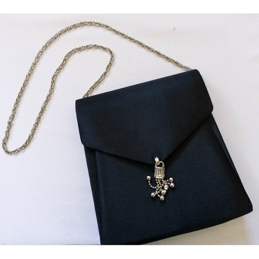 Beautiful Black Satin Clutch w/ Rhinestone Closure
